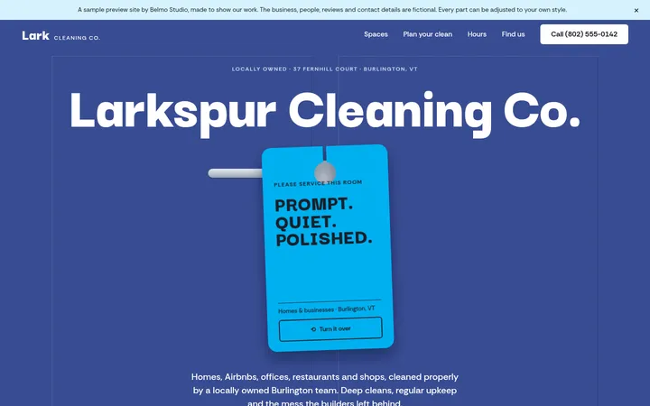 Homepage preview for Larkspur Cleaning Co., a sample business