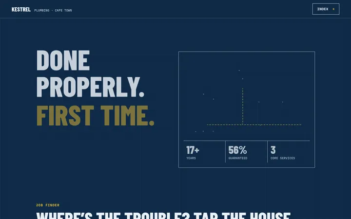 Homepage preview for Kestrel Plumbing, a sample business